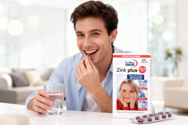 تصویر فردی در حال مصرف مکمل زینک پلاس یوروویتال برای چاقی